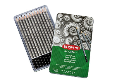 Набор чернографитных карандашей Derwent Academy Sketching (12 штук в металлической упаковке)