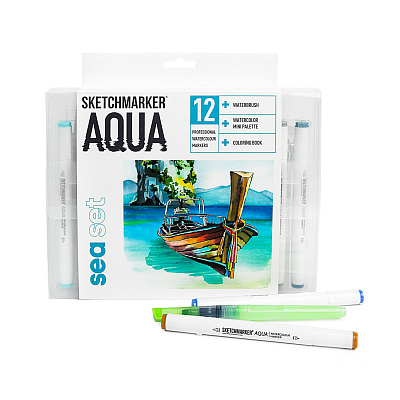 SKETCHMARKER AQUA Color: 12 SEA SET (12 markers + waterbrush + coloring book + blending pallete)