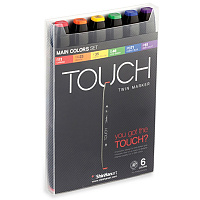 Набор  маркеров  TOUCH TWIN  6 штук (основные цвета) в пластиковой упаковке