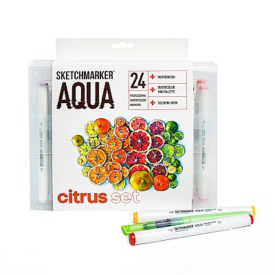 SKETCHMARKER AQUA Color: 24 CITRUS SET (24 markers + waterbrush + coloring book + blending pallete)