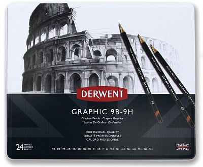 Набор чернографитных карандашей Derwent Graphic (24 штуки в металлической упаковке)