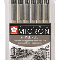 Набор капиллярных ручек Pigma Micron 6 штук (0.2мм 025мм 0.3мм 0.35мм 0.45мм 0.5мм - черные)